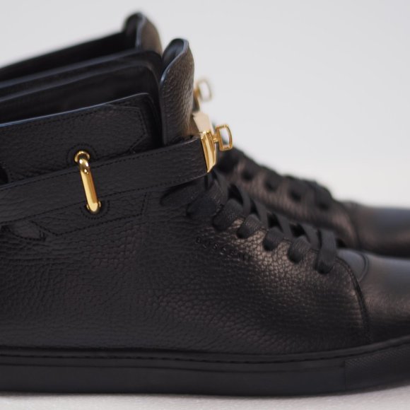 Luxury Designer Buscemi Men's 1High-Top Leather Sneakers with Padlock, Black - Picture 6 of 15
